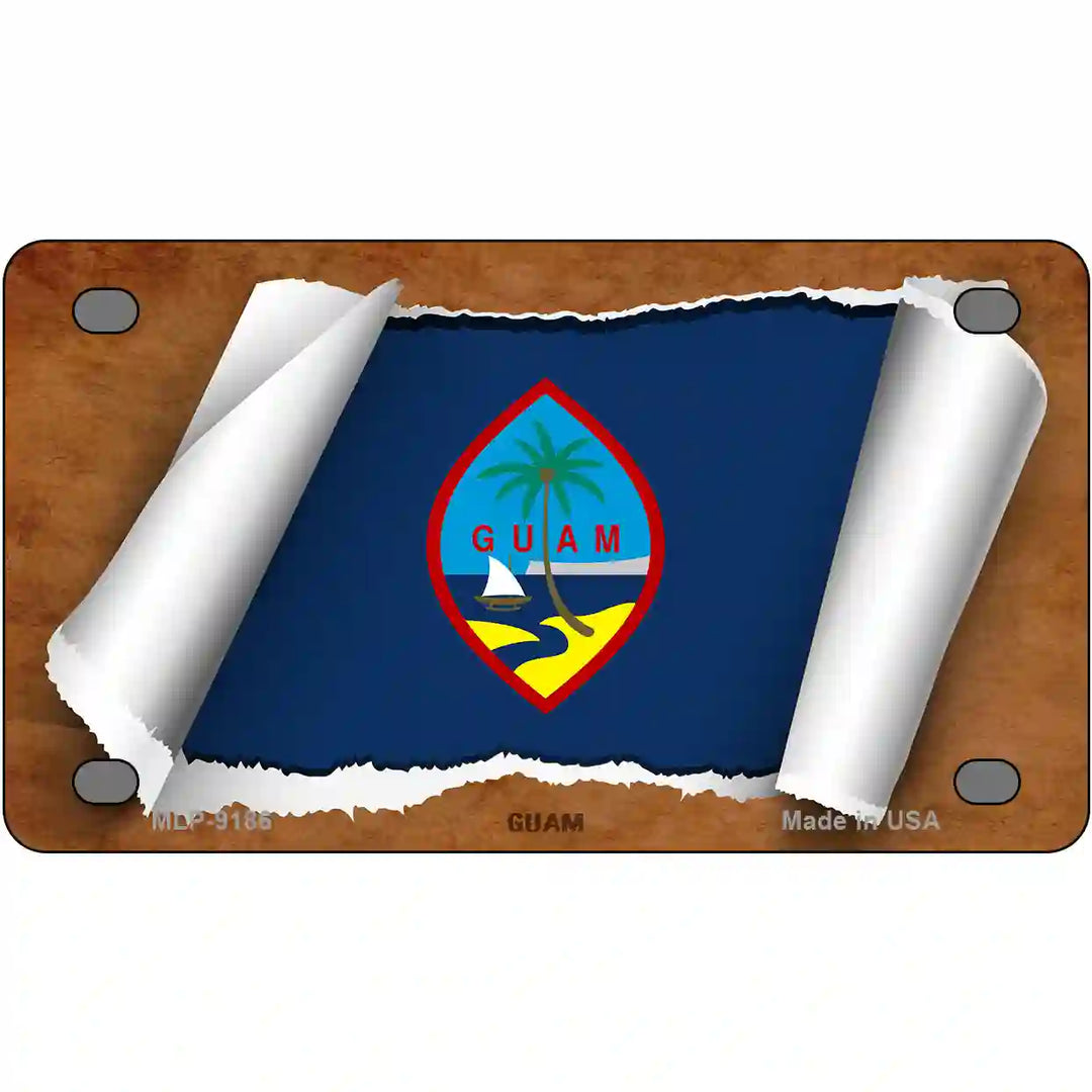 Guam Flag Scroll Metal Novelty License Plate 4" x 2.2" (MLP)