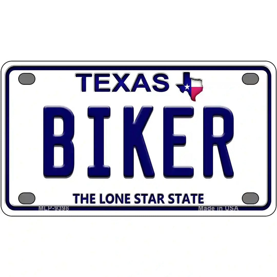 Biker Texas Novelty Metal License Plate 4" x 2.2" (MLP)