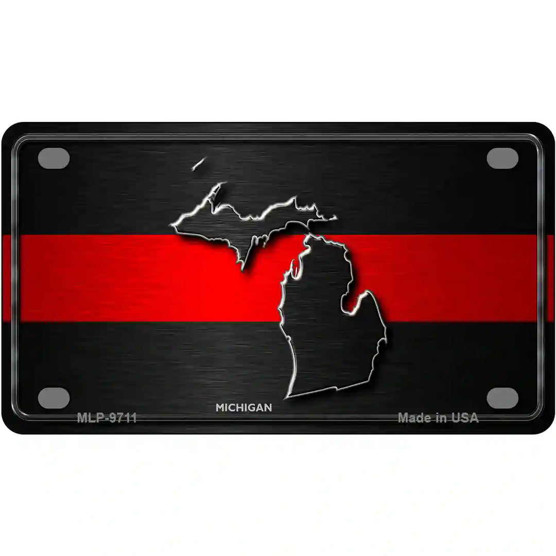 Michigan Thin Red Line Metal Novelty License Plate 4" x 2.2" (MLP)