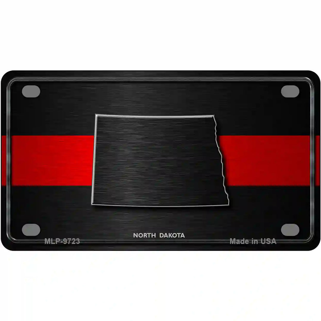 North Dakota Thin Red Line Metal Novelty License Plate 4" x 2.2" (MLP)
