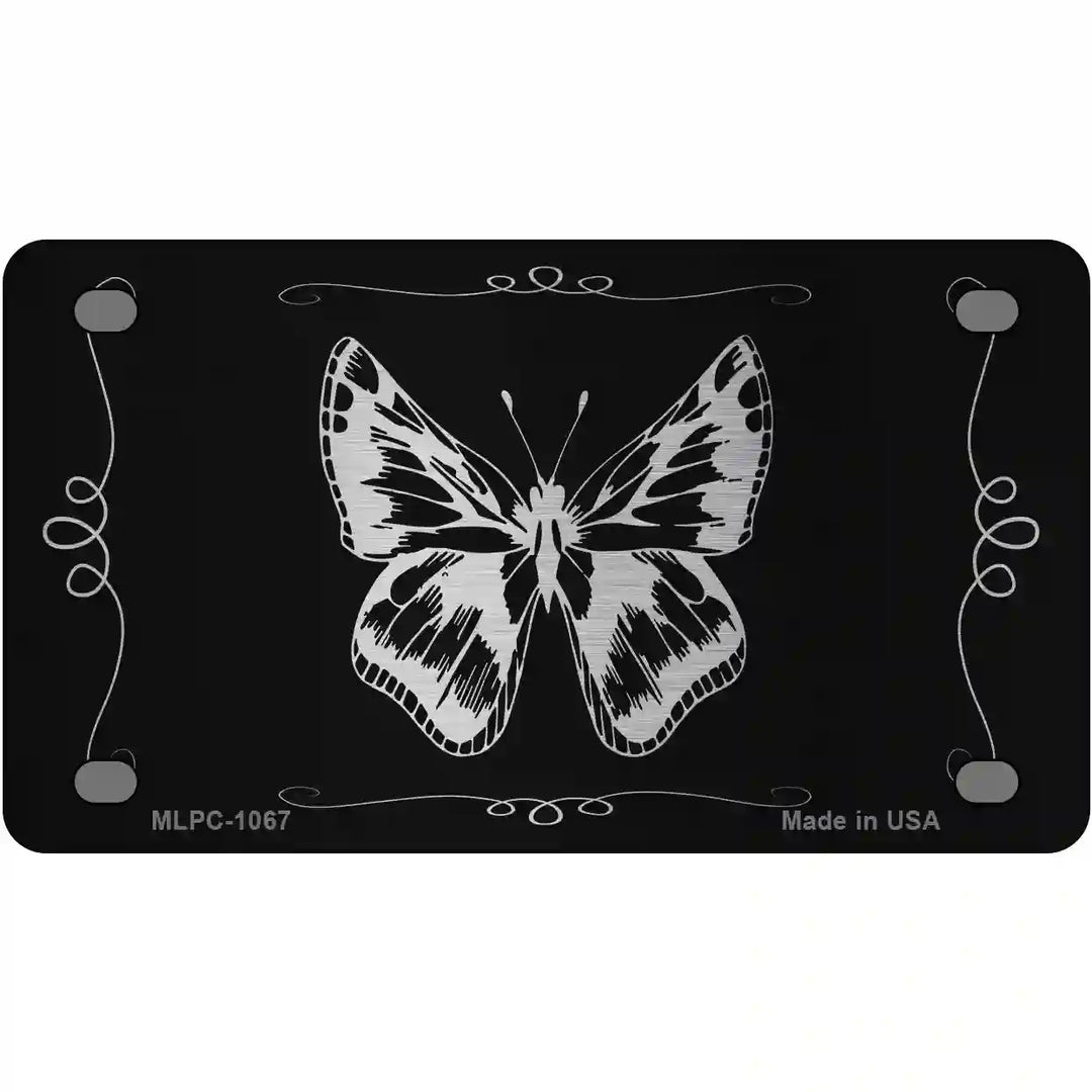 Butterfly Black Brushed Chrome Novelty Metal License Plate 4" x 2.2" (MLPC)