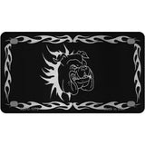 Dog In Flames Black Brushed Chrome Novelty Metal License Plate 4" x 2.2" (MLPC)