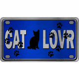 Cat Lover Blue Brushed Chrome Novelty Metal License Plate Tag 4" x 2.2" (MLPC)