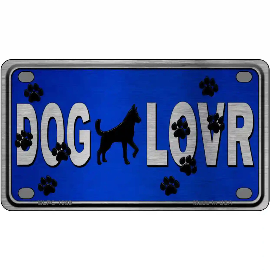 Dog Lover Blue Brushed Chrome Novelty Metal License Plate Tag 4" x 2.2" (MLPC)