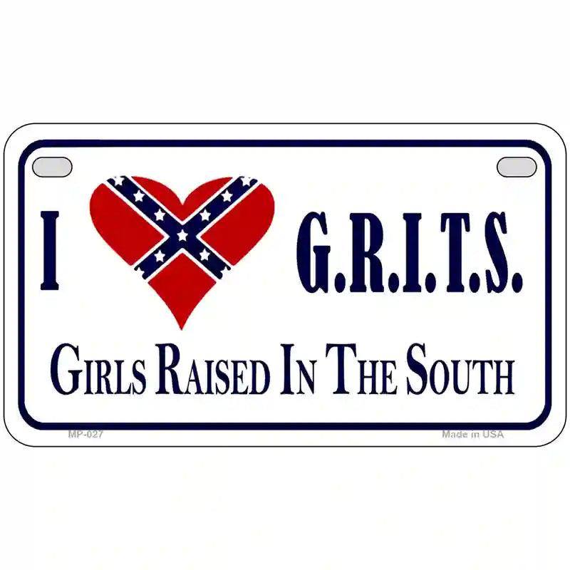 G.R.I.T.S. Confederate Flag Novelty Metal License Plate 7" x 4" (MP)