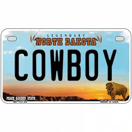 Cowboy North Dakota Metal Novelty License Plate 7" x 4" (MP)