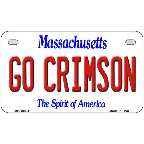 Go Crimson Massachusetts Metal Novelty License Plate 7" x 4" (MP)
