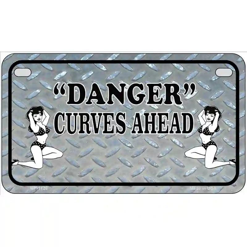Danger Curves Ahead Novelty Metal License Plate 7" x 4" (MP)