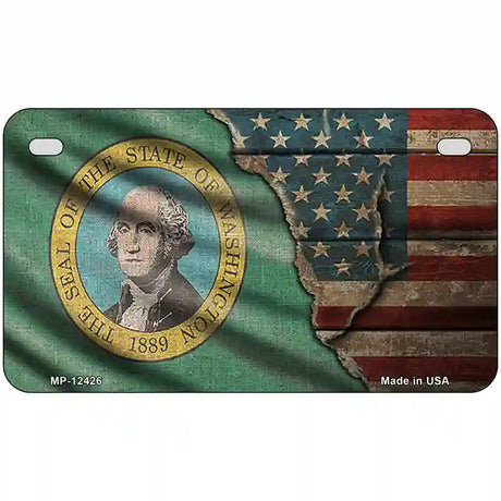 Washington/American Flag Novelty Metal License Plate 7" x 4" (MP)