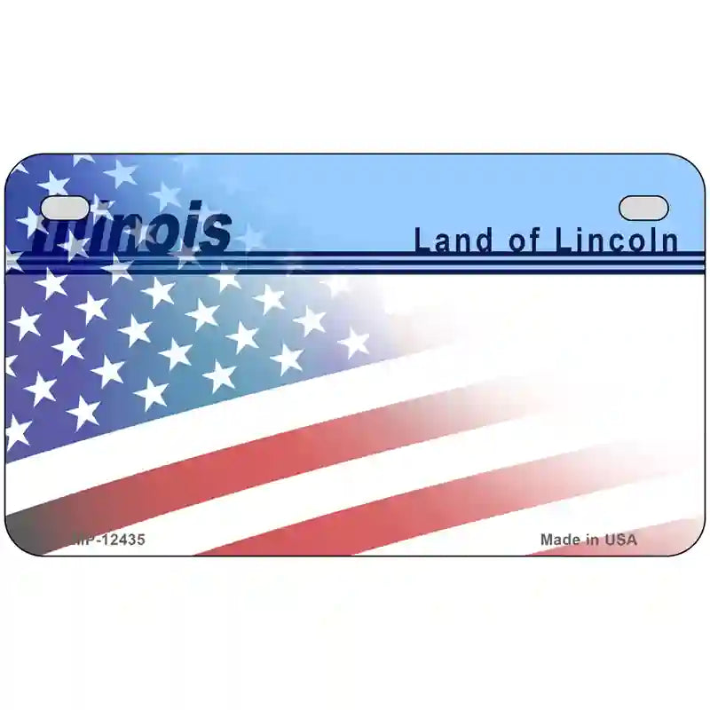 Illinois with American Flag Novelty Metal License Plate LP-12435 7" x 4" (MP)