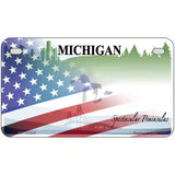 Michigan Peninsulas Plate American Flag Novelty Metal License Plate 7" x 4" (MP)