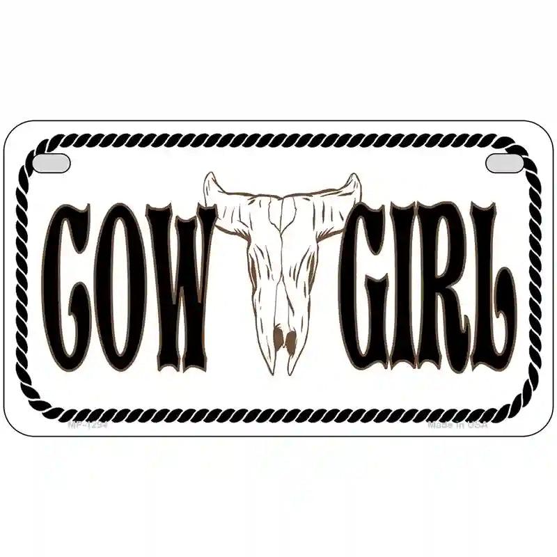 Cowgirl with Cow Skull Novelty Metal License Plate 7" x 4" (MP)