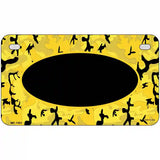 Yellow Black Camouflage With Black Center Oval Metal Novelty License Plate 7" x 4" (MP)