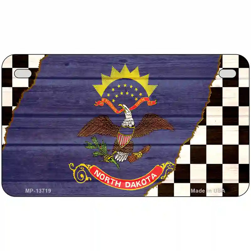 North Dakota Racing Flag Novelty Metal License Plate Tag 7" x 4" Motorcycle (MP)