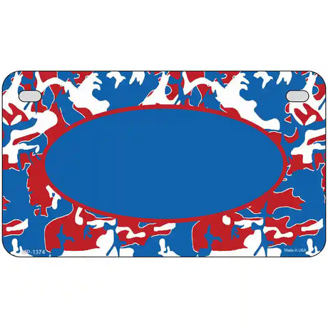 Patriotic Camouflage With Blue Center Oval Metal Novelty License Plate 7" x 4" Motorcycle (MP)