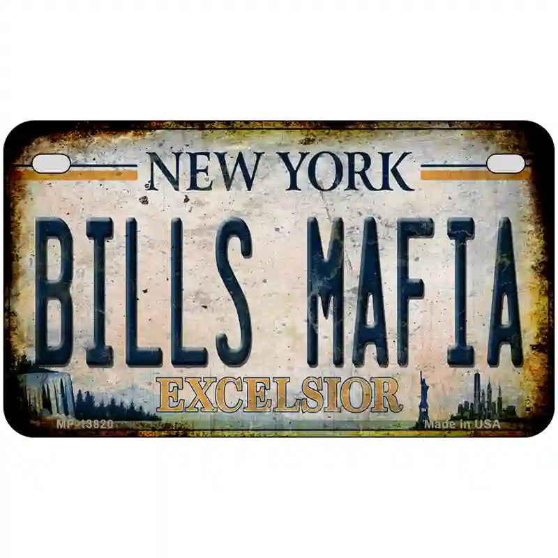 Bills Mafia New York Rusty Novelty Metal License Plate Tag 7" x 4" Motorcycle (MP)
