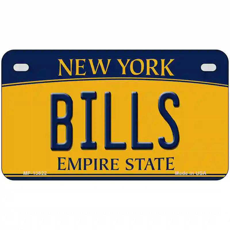 Bills New York Yellow Novelty Metal License Plate Tag 7" x 4" Motorcycle (MP)