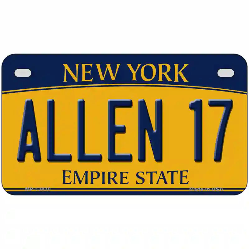 Allen 17 New York Novelty Metal License Plate Tag 7" x 4" Motorcycle (MP)