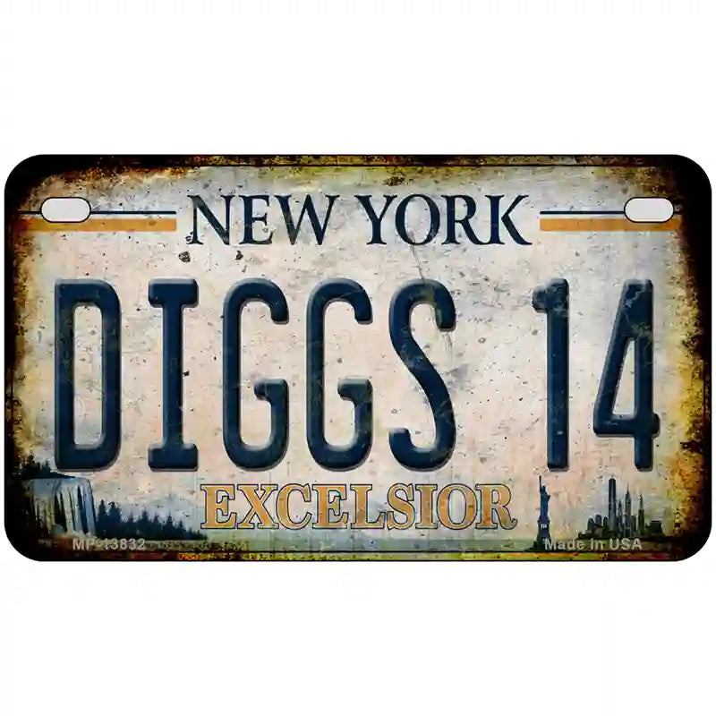 Diggs 14 Excelsior New York Rusty Novelty Metal License Plate Tag 7" x 4" Motorcycle (MP)