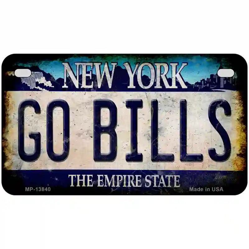 Go Bills New York Rusty Novelty Metal License Plate Tag 7" x 4" Motorcycle (MP)