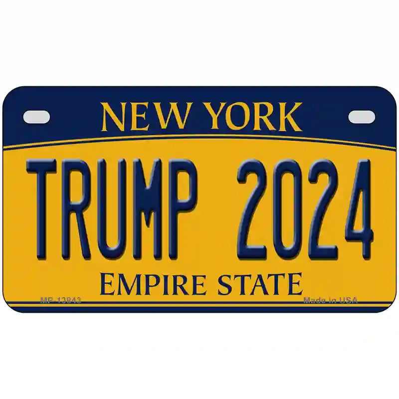Trump 2024 New York Novelty Metal License Plate 7" x 4" Motorcycle (MP)