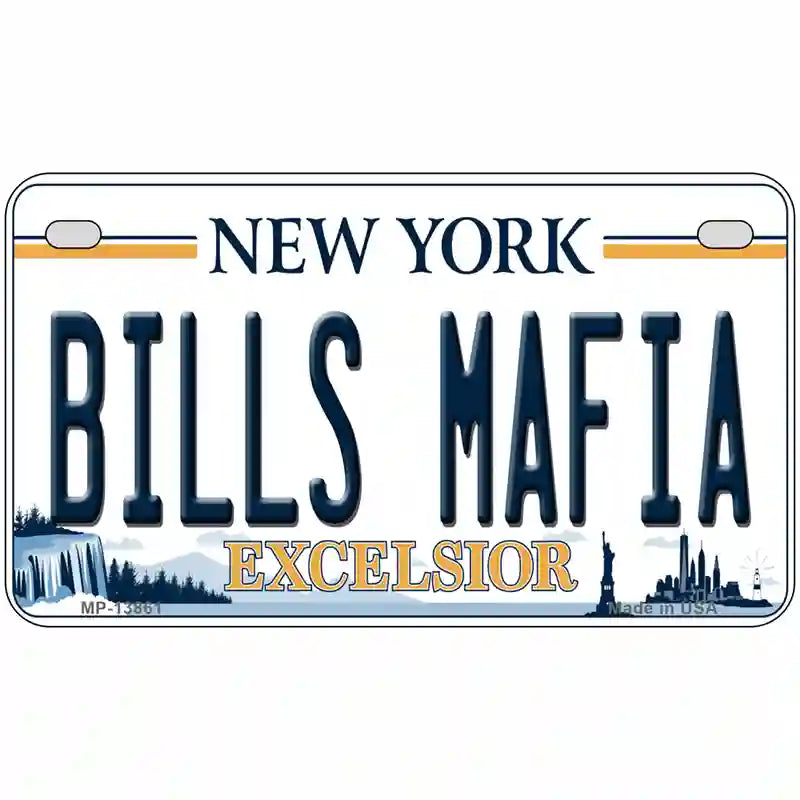 Bills Mafia NY Excelsior Novelty Metal License Plate Tag 7" x 4" Motorcycle (MP)