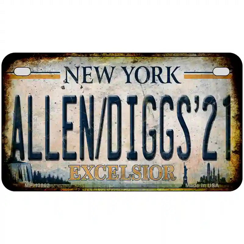 Allen Diggs 21 NY Excelsior Rusty Novelty Metal License Plate Tag 7" x 4" Motorcycle (MP)