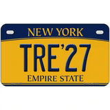 Tre 27 New York Yellow Novelty Metal License Plate Tag 7" x 4" Motorcycle (MP)