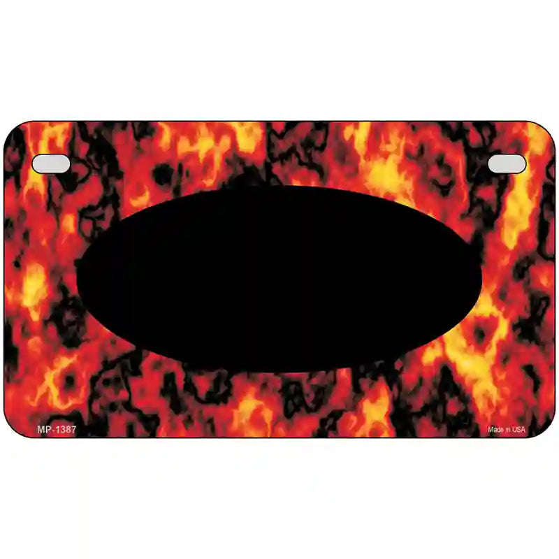 Fire Explosion With Black Center Oval Metal Novelty License Plate