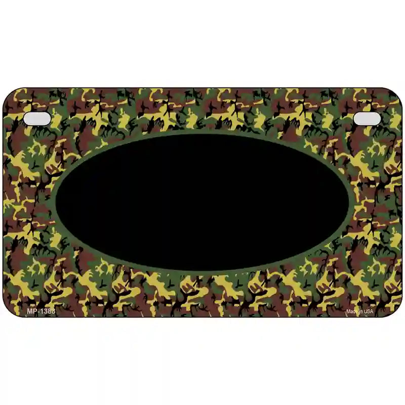 Green Camo Oval With Black Oval Center Metal Novelty License Plate 7" x 4" (MP)