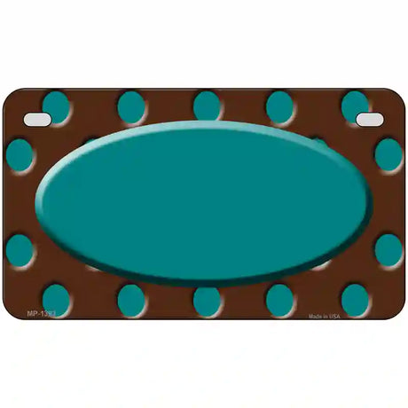 Teal Brown Polka Dot Center Oval Metal Novelty License Plate 7" x 4" Motorcycle (MP)