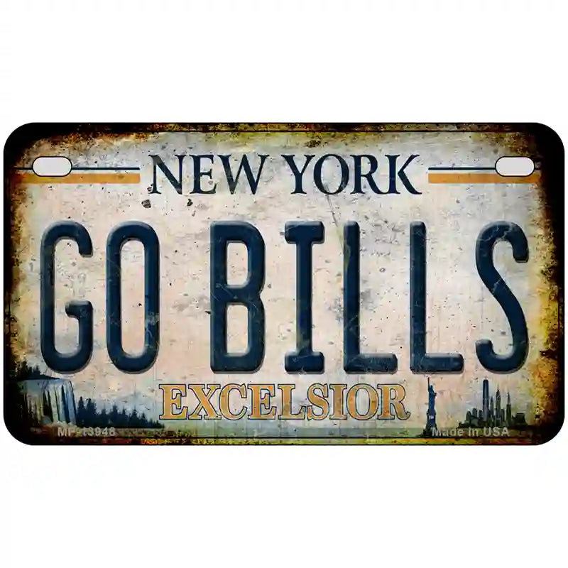 Go Bills New York White Novelty Metal License Plate Tag 7" x 4" Motorcycle (MP)