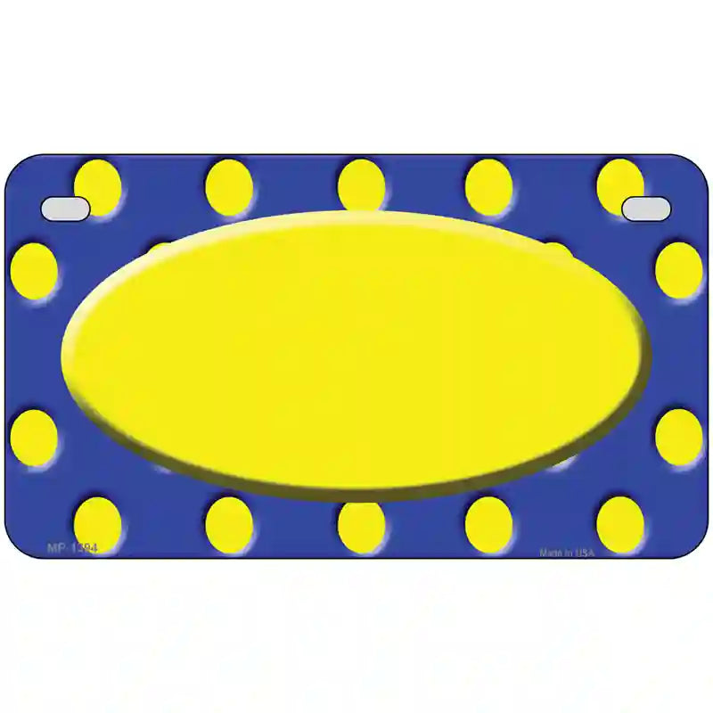 Yellow Royal Blue Polka Dot Center Oval Metal Novelty License Plate