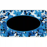 Blue Camo With Black Center Oval Metal Novelty License Plate 7" x 4" (MP)