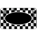 Waving Checkered Flag With Black Center Oval Metal Novelty License Plate 7" x 4" (MP)