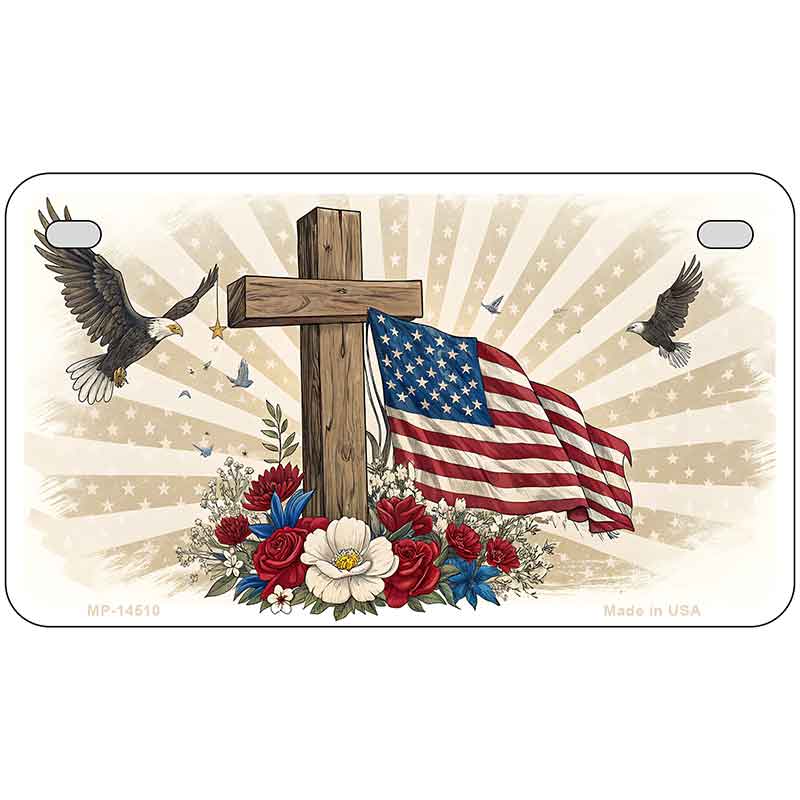 Eagle Flag and Cross Novelty Metal License Plate LP-14510