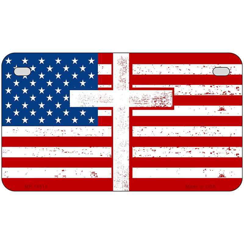American Flag with Cross Novelty Metal License Plate LP-14518
