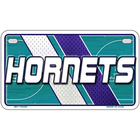 Metallic plate with 'Hornets' text and sports theme design on a white background