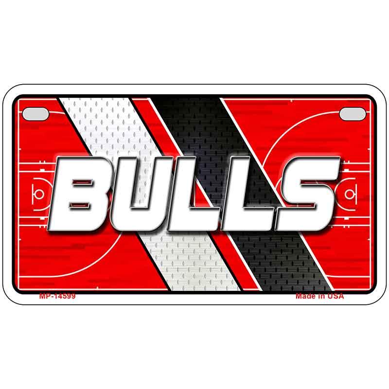 Bulls license plate with red, black, and white design on a white background