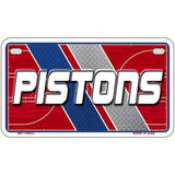 Metallic plate with 'PISTONS' text on a red, blue, and gray background