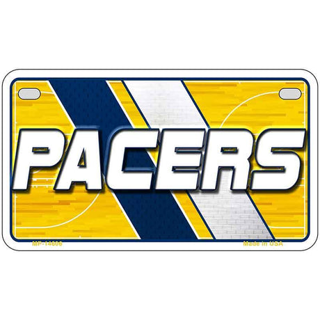 Metallic license plate with 'Pacers' text and colorful design on a white background