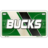 Metallic license plate with 'Bucks' text on a sports field design