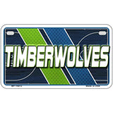 Metallic license plate with 'TIMBERWOLVES' text on a basketball court design