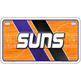 Metallic license plate with 'Suns' branding on a basketball court design