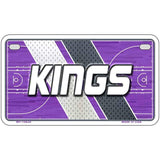 Metallic license plate with 'KINGS' text on a purple and gray background