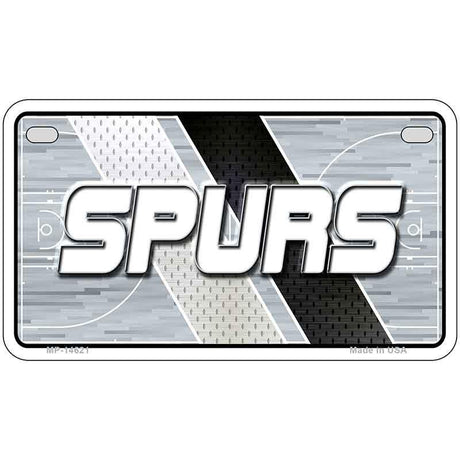 Metallic license plate with 'SPURS' text on a sports-themed background
