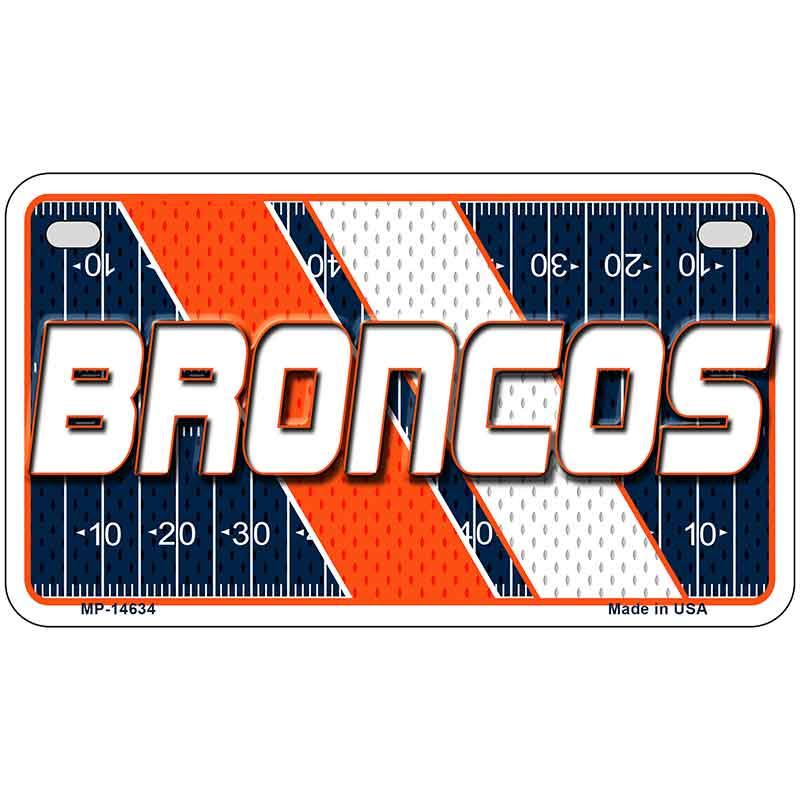 License plate with 'BRONCOS' text and football field design