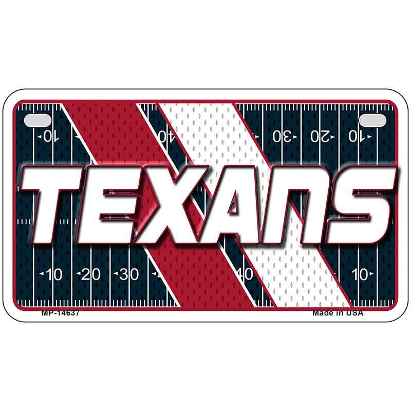 License plate with 'TEXANS' text on a football field design
