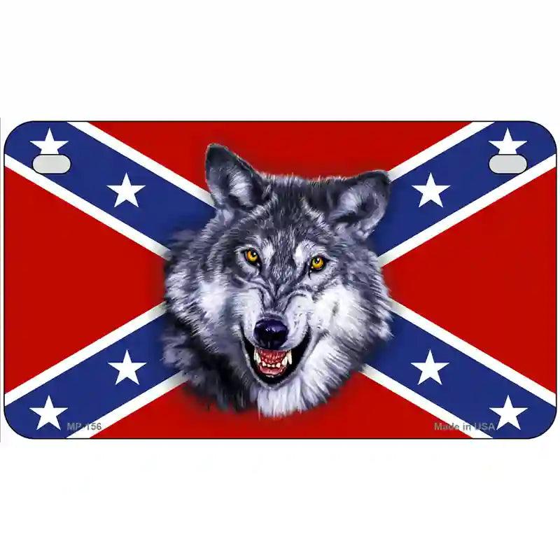 Confederate Flag Wolf Metal Novelty License Plate 7" x 4" (MP)