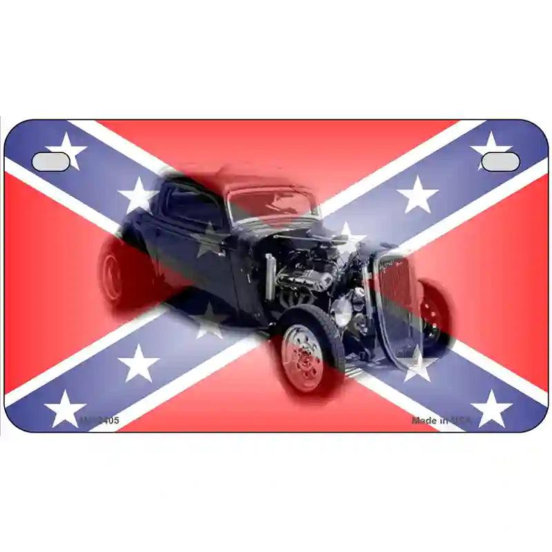 Confederate Flag Hot Rod Metal Novelty License Plate 7" x 4" (MP)